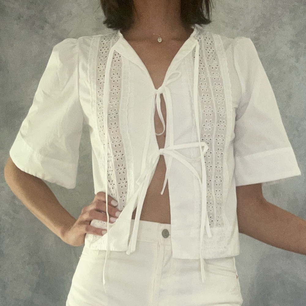 SHEIN Elegant White Blouse with Ties (Brand New)